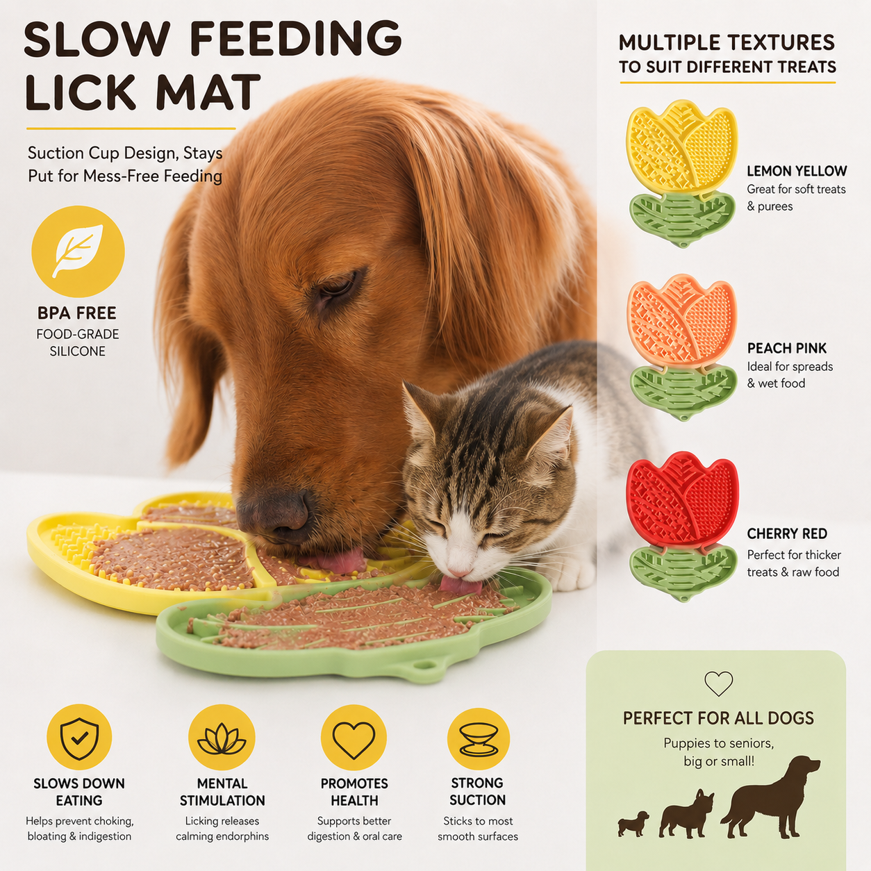 LickiLeaf ™   Slow Feeder Lick Mat for Dogs & Cats