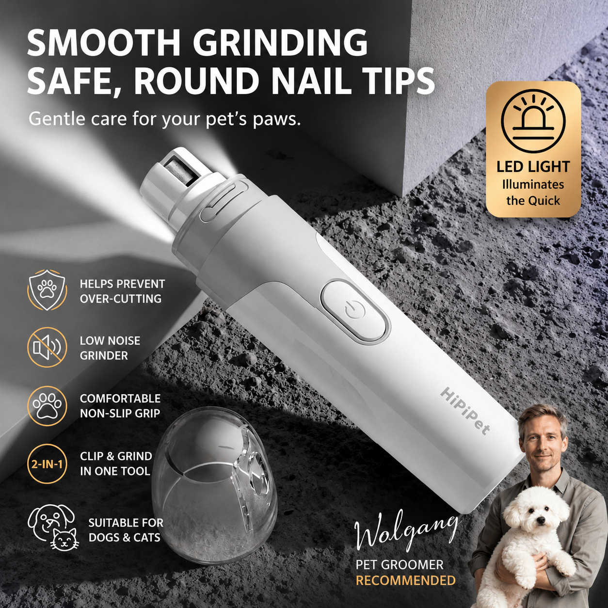 Professional LED Pet Nail Grinder Rechargeable Electric for Dogs & Cats